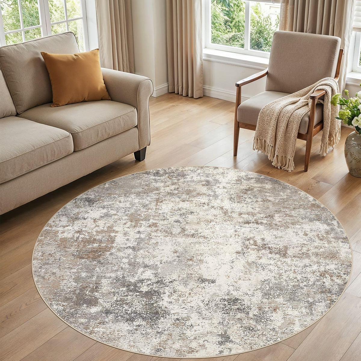 UERMEI 8x10 Area Rug Living Room Rugs - Washable Neutral Modern Abstract Soft Thin Large Rug Indoor Floor No Slip Rug Carpet for Bedroom Under Dining Table Home Office Decor - Brown Grey