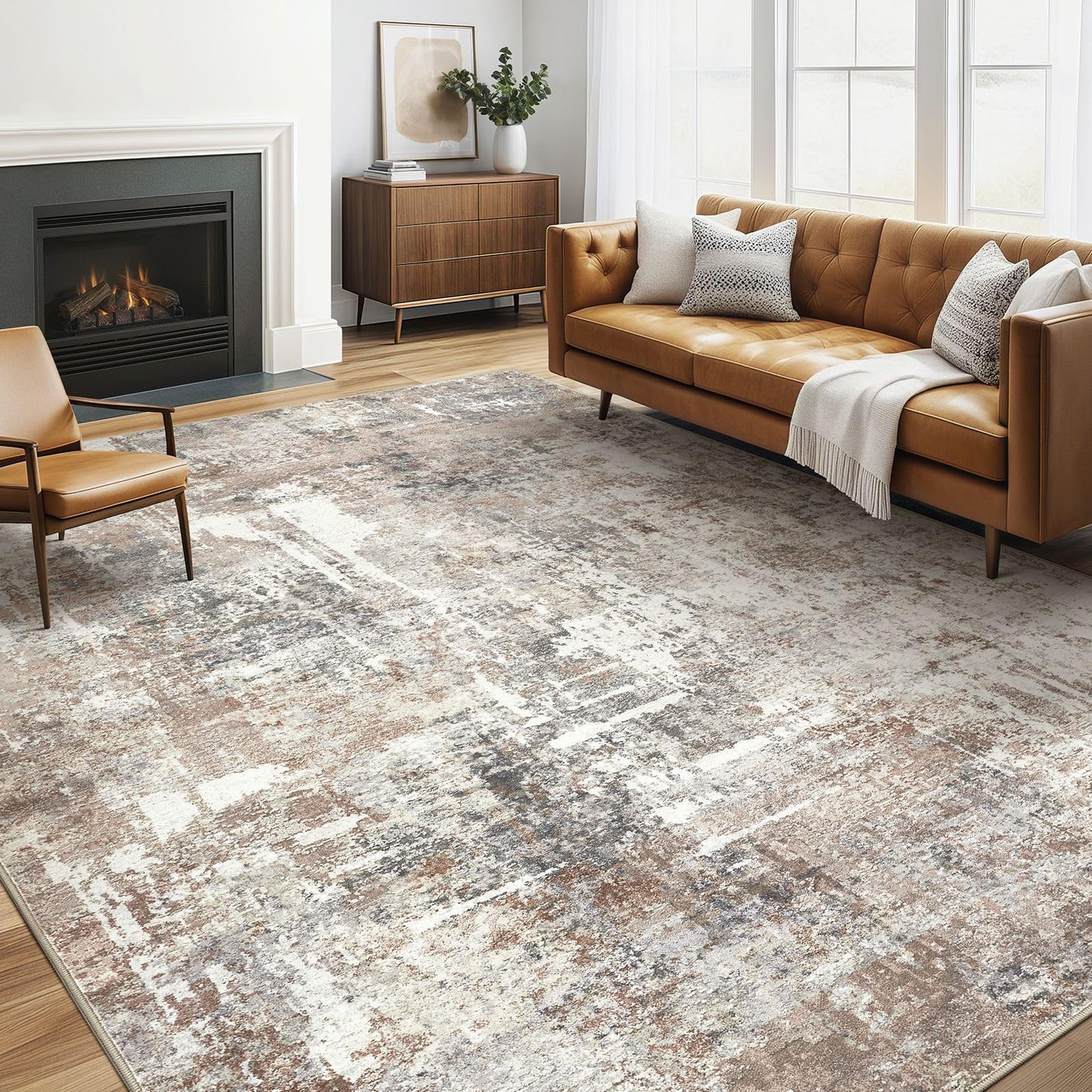 LOONGRUG Area Rug 5x7 Washable Neutral Modern Abstract Living Room Rugs | Soft Stain Resistant Non-Slip Indoor Carpet for Bedroom Nursery Playroom Dining Room Office Dorm Home
