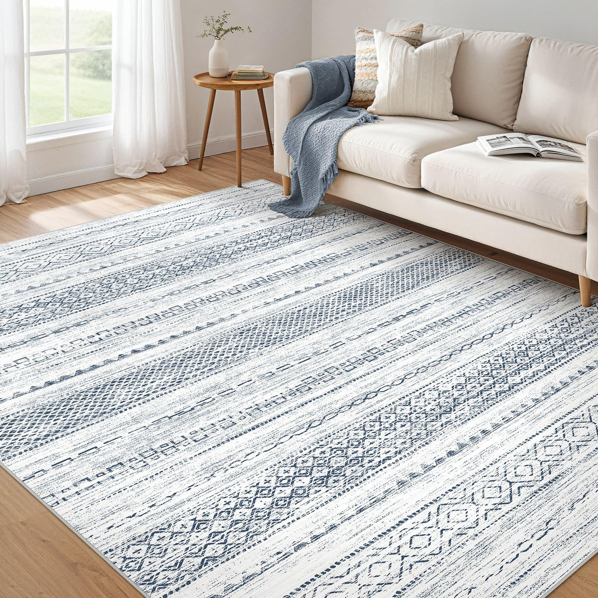 Nakagishi Boho 5x7 Area Rug Living Room Rugs Machine Washable Beige/Brown | Soft, Pet & Kid Friendly, Carpet for Living Room/Bedroom/Office/Kitchen/Nursery, Daily Home Decor Stain Resistant Moroccan