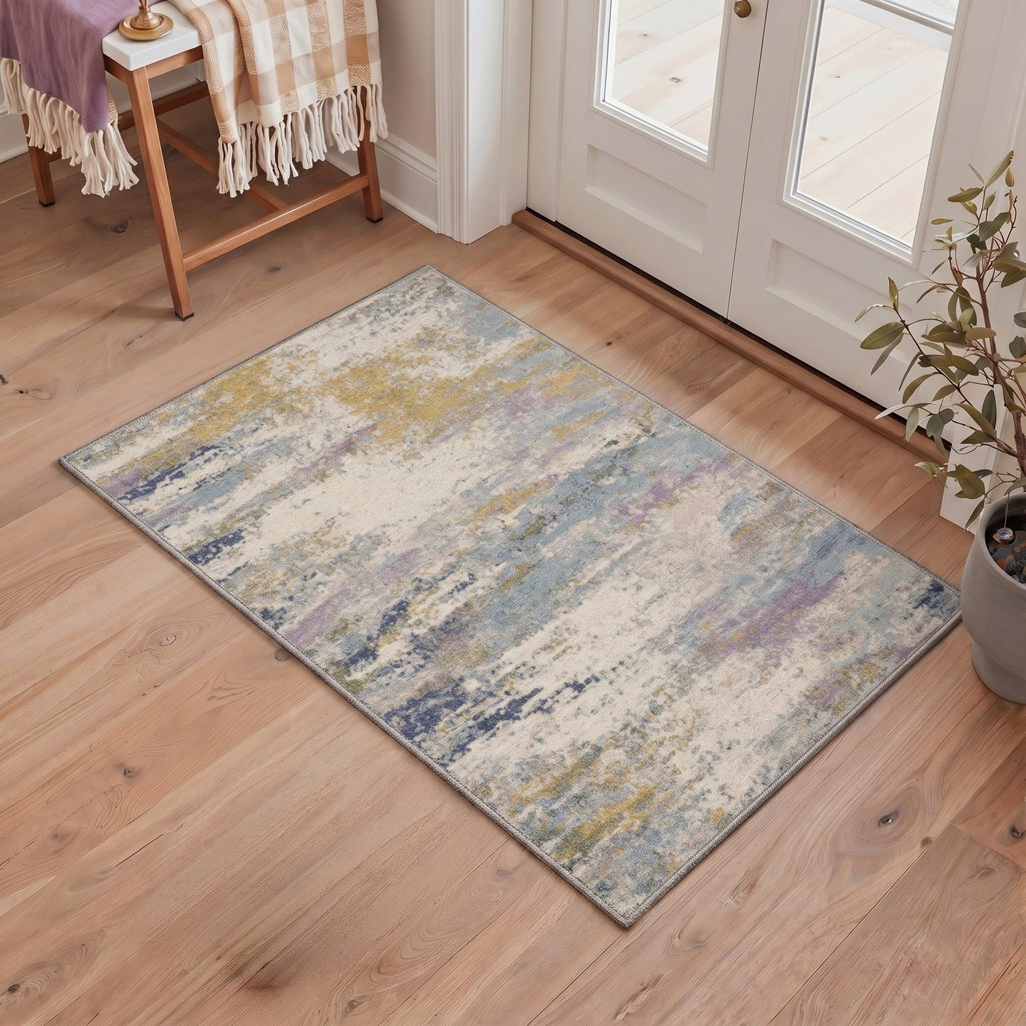 BEIMO 5x7 Green Abstract Area Rug, Washable Non-Slip for Bedroom | Soft Low-Pile Carpet, Lightweight and Easy to Vacuum, Sage Living Rooms, Dining Rooms, Bedrooms, and Home Offices