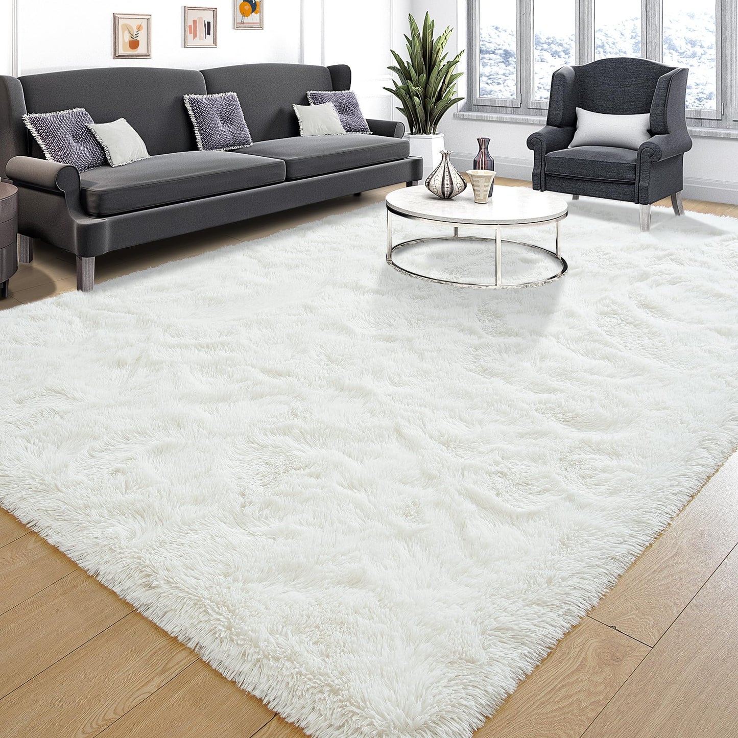 Area Rugs 9x12 for Living Room, Super Soft Fluffy Rugs for Bedroom | Modern Shaggy Rug Fuzzy Carpets for Kids, Plush Indoor Nursery Home Decor Rug with Non-Slip Bottom, Black