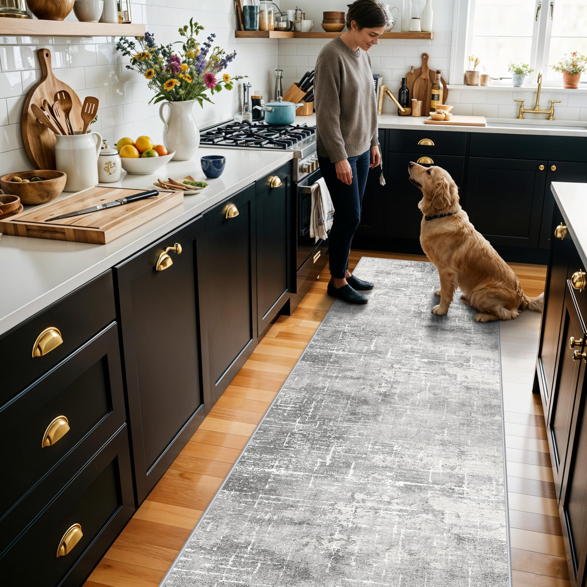 2x6 Hallway Washable Runner Rug : Vintage Soft Kitchen Laundry Runner with Non Slip Backing Farmhouse Entryway Living Room Floor Mat Stain Resistant Carpet for Bedroom Bathroom Distressed Beside Rug