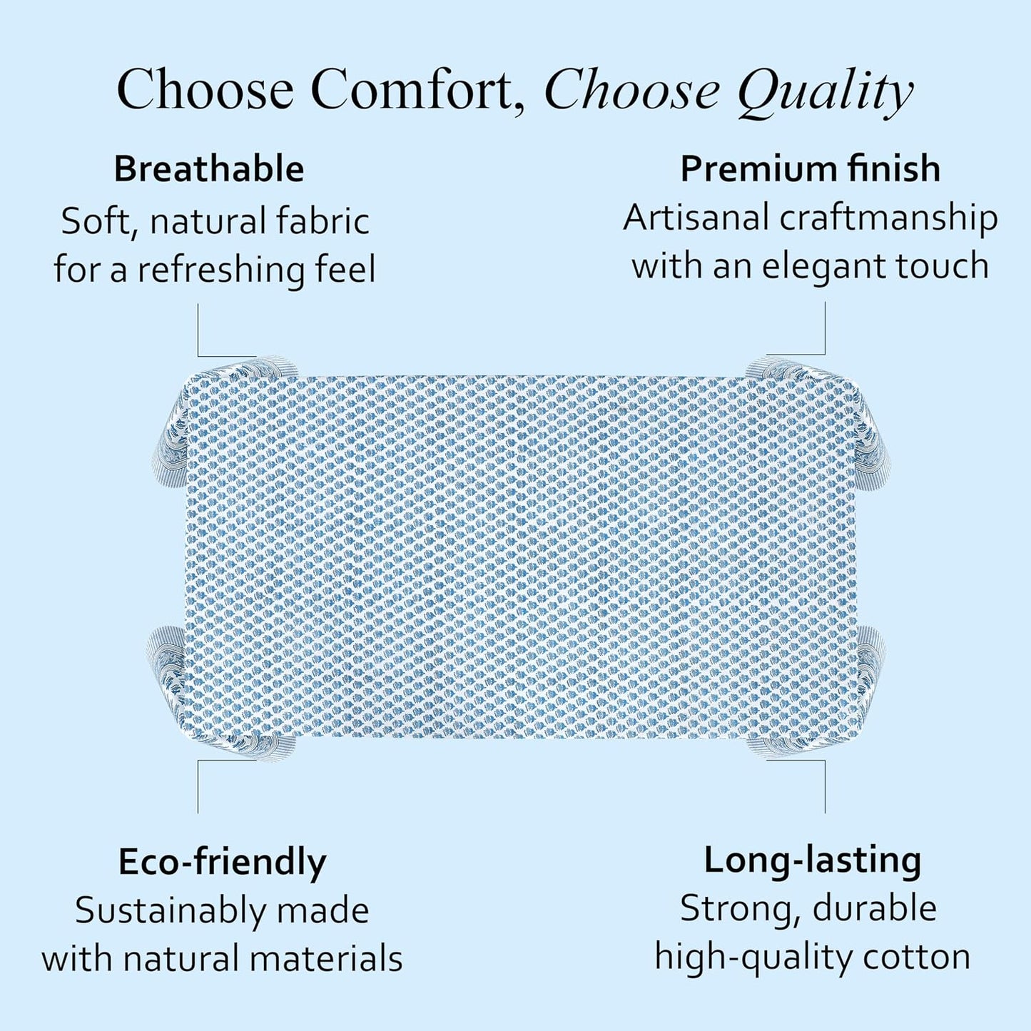 CPC Tablecloth 100% Cotton 70x108 Inch Indian Block Print Rectangle Table Cover, Blue Table Cloth for Weddings, Spring/Summer, Barbeque - Apatite Blue