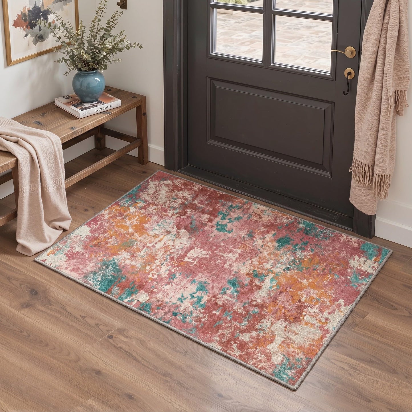 BEIMO 5x7 Green Abstract Area Rug, Washable Non-Slip for Bedroom | Soft Low-Pile Carpet, Lightweight and Easy to Vacuum, Sage Living Rooms, Dining Rooms, Bedrooms, and Home Offices