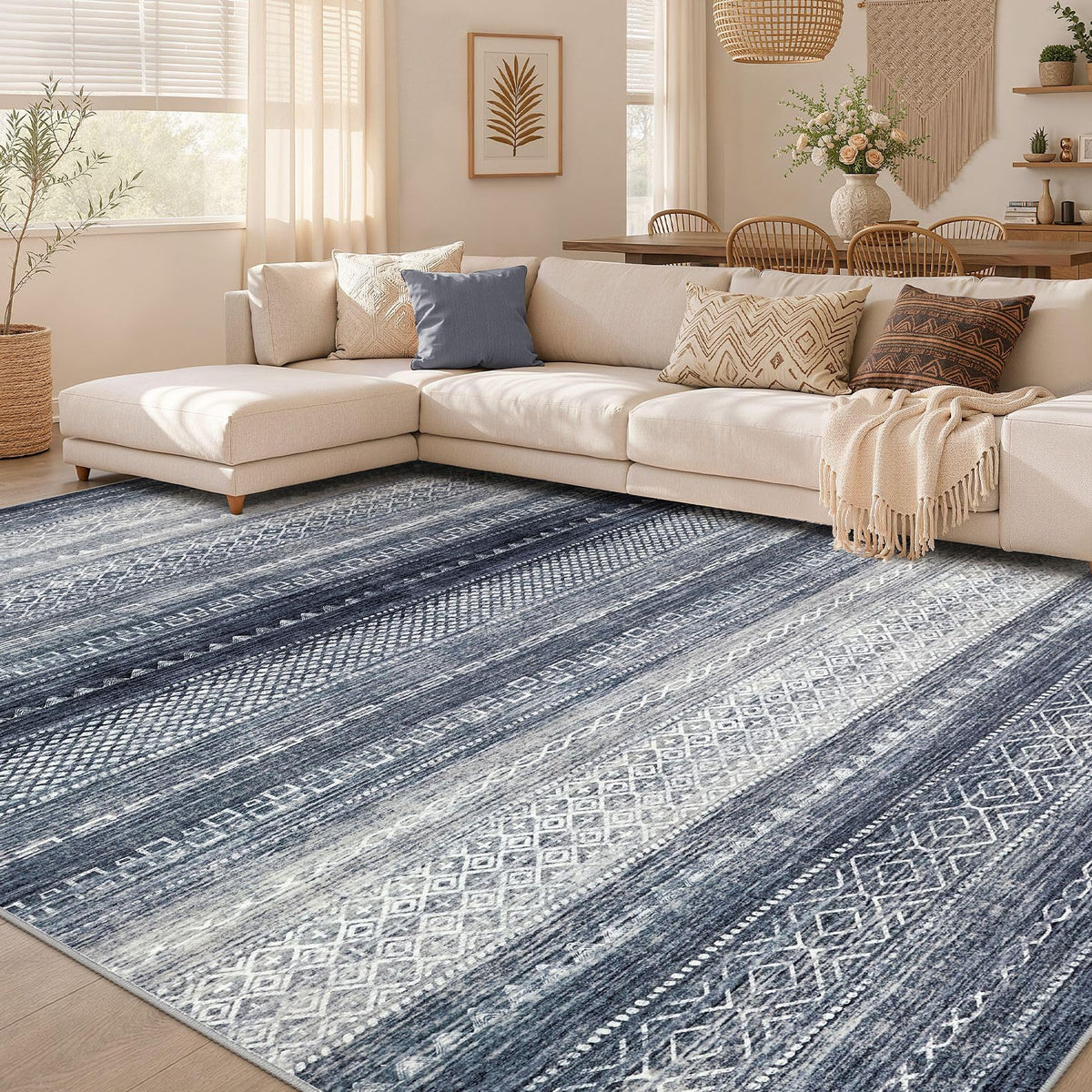 Nakagishi Boho 5x7 Area Rug Living Room Rugs Machine Washable Beige/Brown | Soft, Pet & Kid Friendly, Carpet for Living Room/Bedroom/Office/Kitchen/Nursery, Daily Home Decor Stain Resistant Moroccan