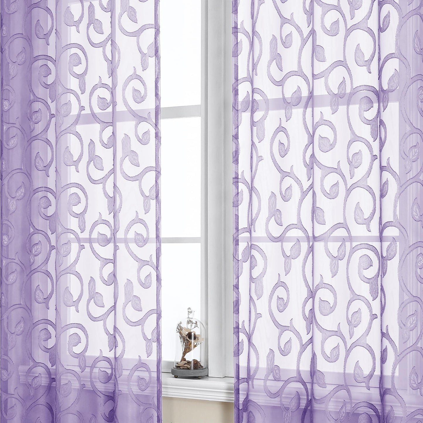 Furman Ivory Sheer Curtains 84 inches Long for Bedroom Living Room 2 Panels Set, Jacquard Clip Light Filtering Semi Sheer Curtain Rod Pocket Window Drapes, 2 Pcs Each 40 W 84 L