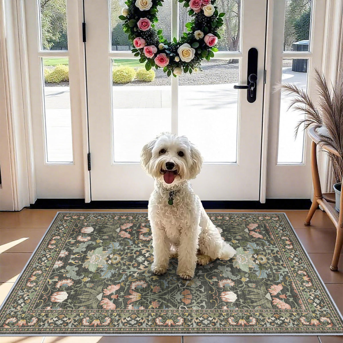 2x6 Hallway Washable Runner Rug : Vintage Soft Kitchen Laundry Runner with Non Slip Backing Farmhouse Entryway Living Room Floor Mat Stain Resistant Carpet for Bedroom Bathroom Distressed Beside Rug