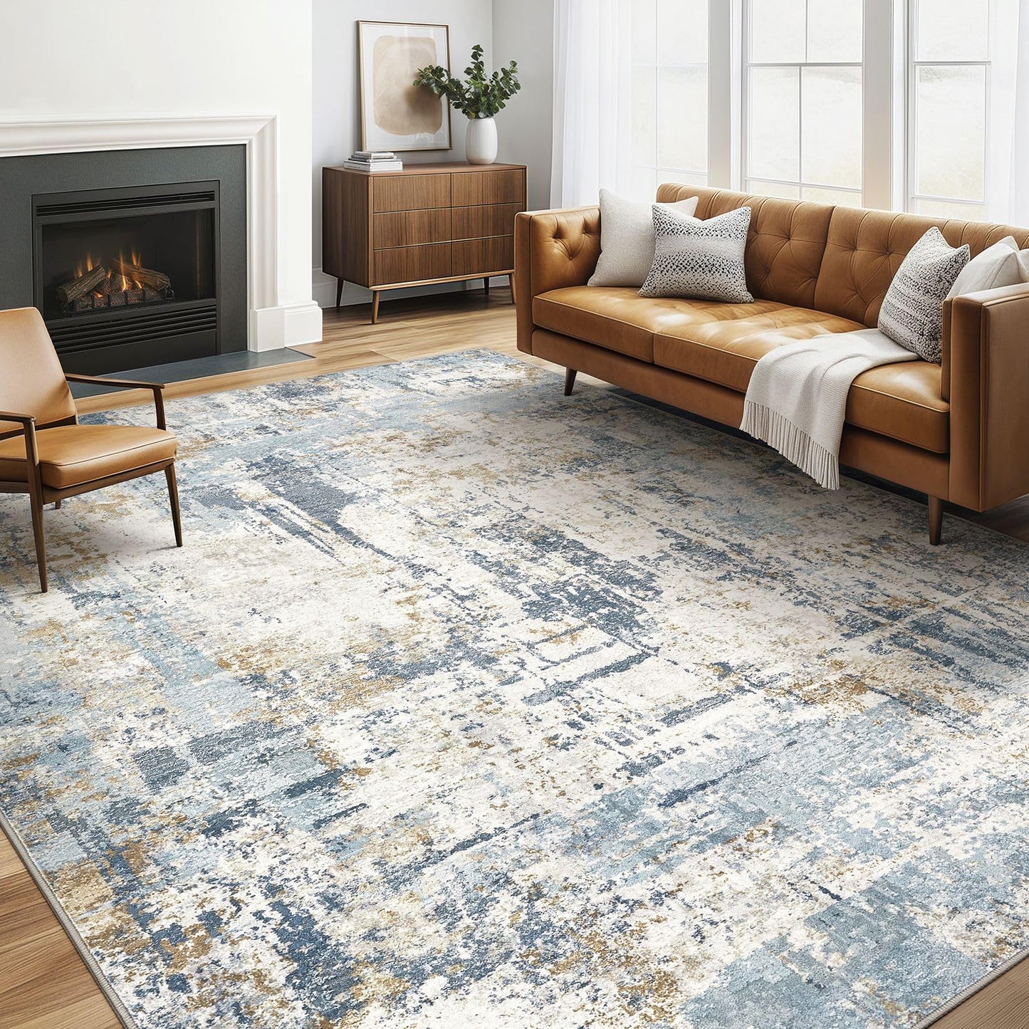 LOONGRUG Area Rug 5x7 Washable Neutral Modern Abstract Living Room Rugs | Soft Stain Resistant Non-Slip Indoor Carpet for Bedroom Nursery Playroom Dining Room Office Dorm Home