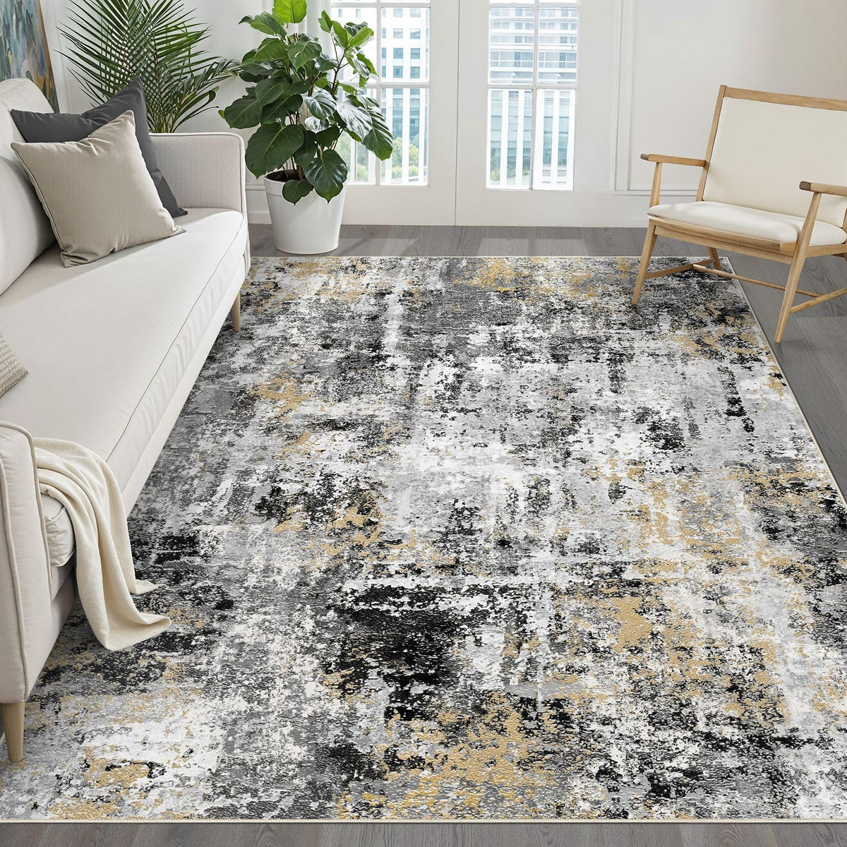 LOONGRUG Area Rug 5x7 Washable Neutral Modern Abstract Living Room Rugs | Soft Stain Resistant Non-Slip Indoor Carpet for Bedroom Nursery Playroom Dining Room Office Dorm Home