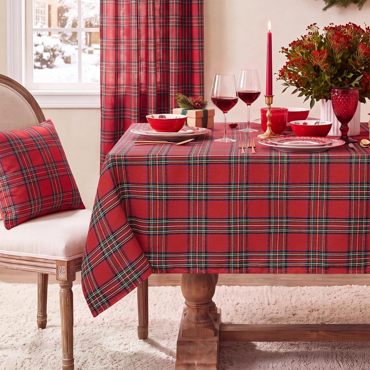 Softalker Fall Checkered Tablecloth Rectangle - Orange Buffalo Plaid Linen Cotton Gingham Thanksgiving Flannel Table Cloth, Autumn Farmhouse Table Cover for Dining Party Holiday Decor, 54 x 80 Inch