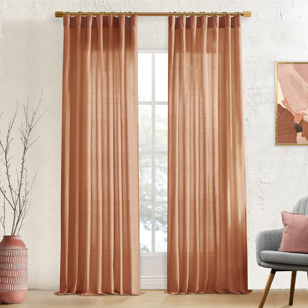 Linen Cotton Curtains for Living Room, Cream Off White Natural Fabric Light Filtering Semi Sheer Curtains 84 Inches Long, Ivory Pleated Farmhouse Curtain Drapes 84 Inch Length 2 Panels Set Dining Room
