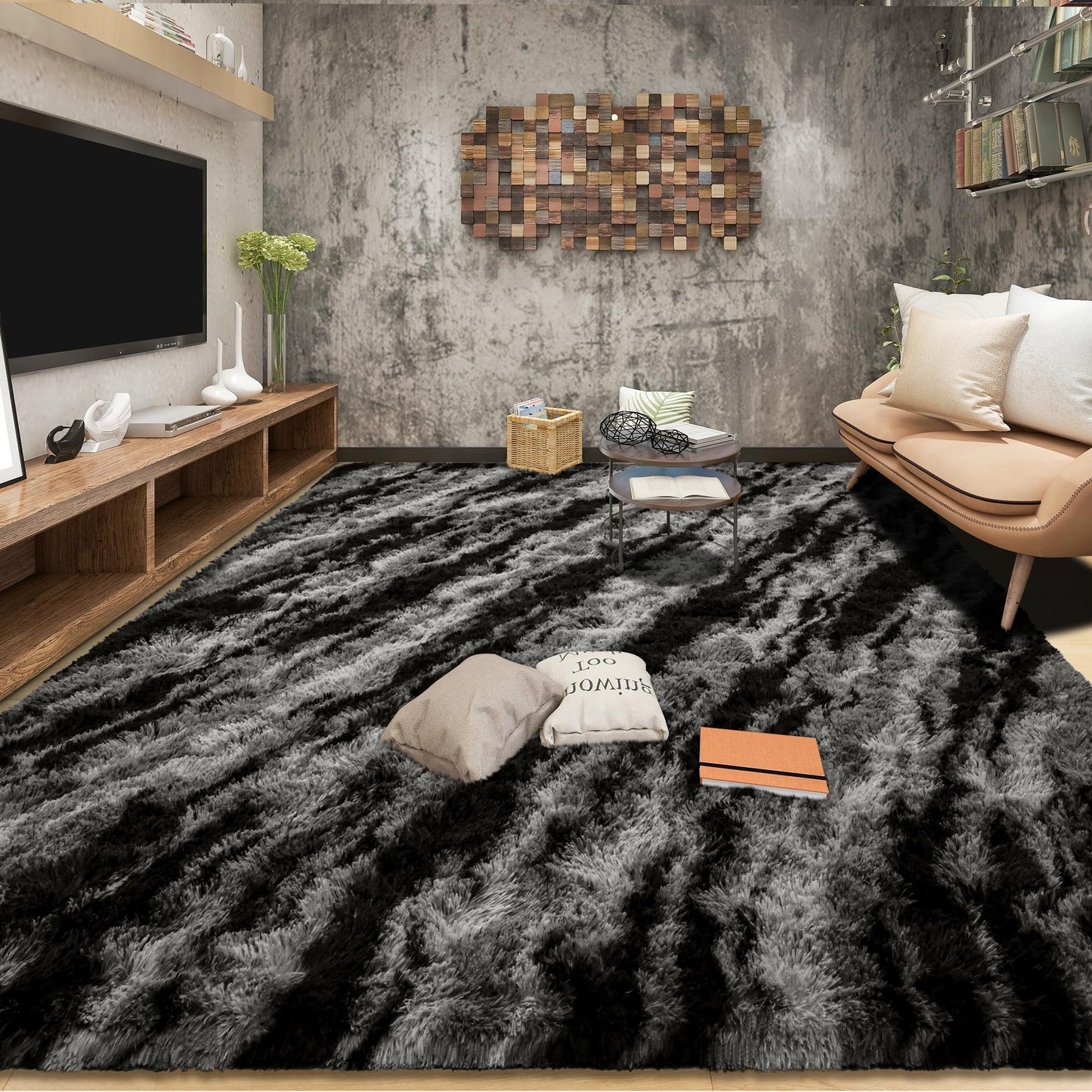 Area Rugs 9x12 for Living Room, Super Soft Fluffy Rugs for Bedroom | Modern Shaggy Rug Fuzzy Carpets for Kids, Plush Indoor Nursery Home Decor Rug with Non-Slip Bottom, Black