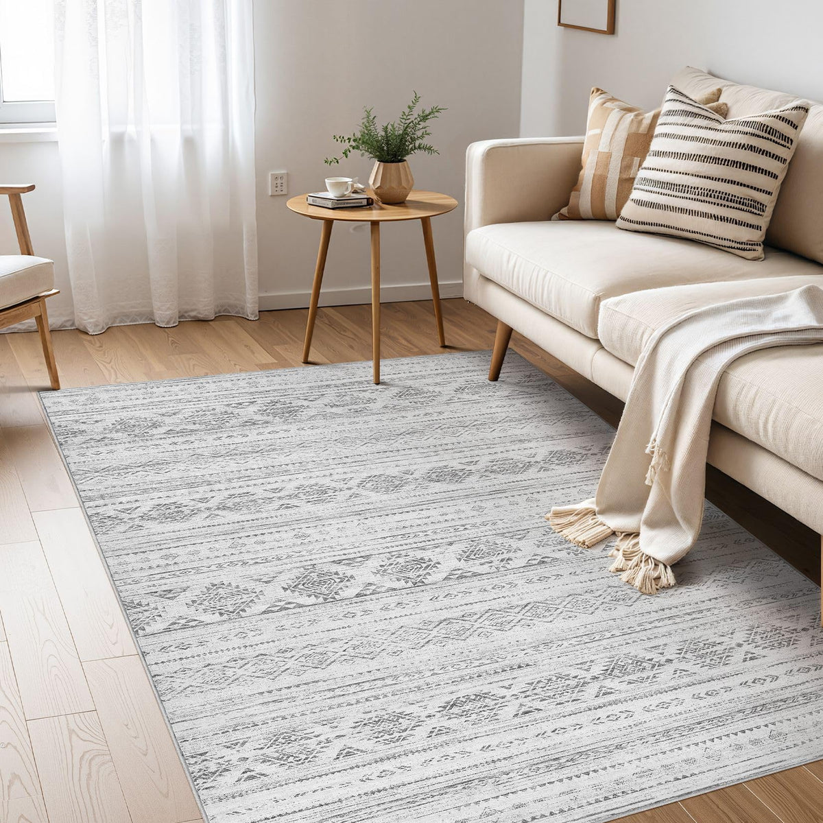 Nakagishi Boho 5x7 Area Rug Living Room Rugs Machine Washable Beige/Brown | Soft, Pet & Kid Friendly, Carpet for Living Room/Bedroom/Office/Kitchen/Nursery, Daily Home Decor Stain Resistant Moroccan