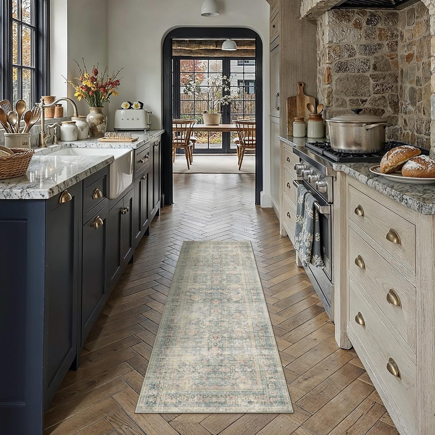 8x10 Area Rug Brown Vintage Distressed Carpet | Washable, Non Slip, Soft Low Pile, Indoor Retro Rugs for Large Living Room, Dining Room, Bedroom