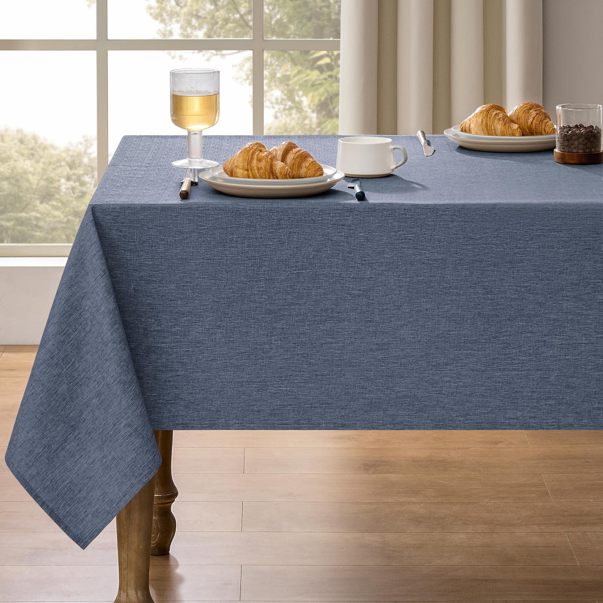 Decorelia Faux Linen Round Tablecloths 60 inch, Waterproof Decorative Washable Texture Rustic Circle Table Cloth Cover for Dining Kitchen Party Farmhouse Outdoor(Round (2-4 Seats),Sage Green)