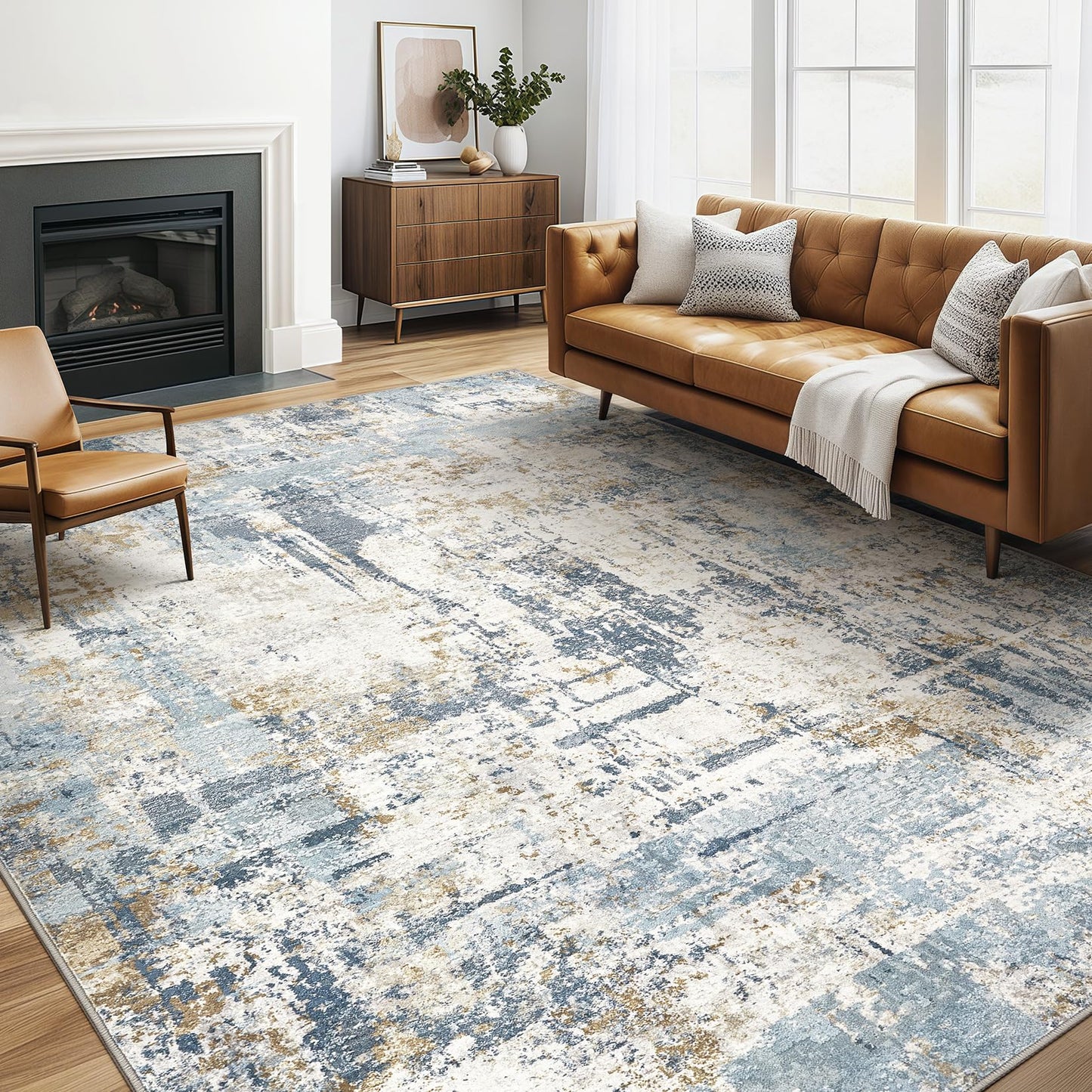 LOONGRUG Area Rug 5x7 Washable Neutral Modern Abstract Living Room Rugs | Soft Stain Resistant Non-Slip Indoor Carpet for Bedroom Nursery Playroom Dining Room Office Dorm Home