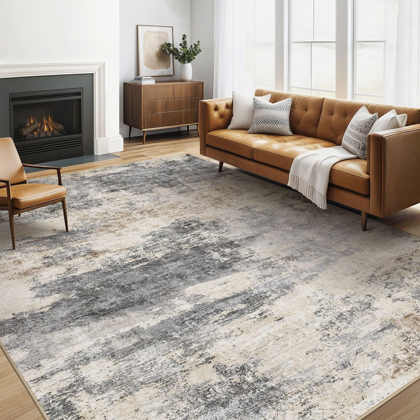 LOONGRUG Area Rug 5x7 Washable Neutral Modern Abstract Living Room Rugs | Soft Stain Resistant Non-Slip Indoor Carpet for Bedroom Nursery Playroom Dining Room Office Dorm Home