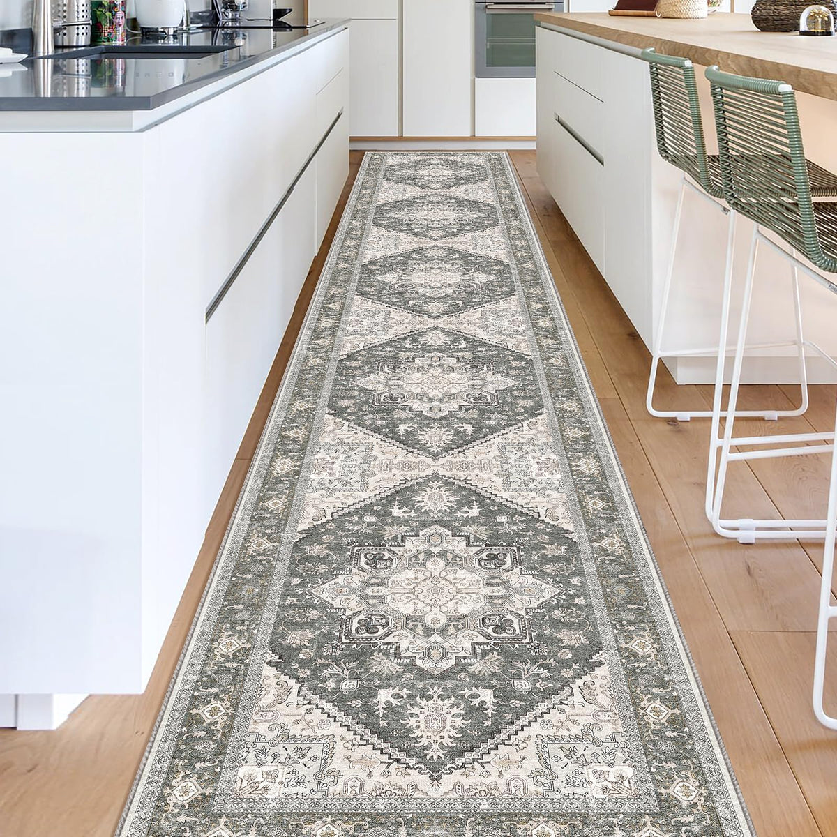 OPPODREAM Soft Area Rugs 5x7, Persian-Inspired Washable Rug, Blue & Gold | Low-Pile Faux Cashmere Surface, TPR Non-Slip Backing, 5 x 7 Carpet for Bedroom, Office, Dorm, Dining Room
