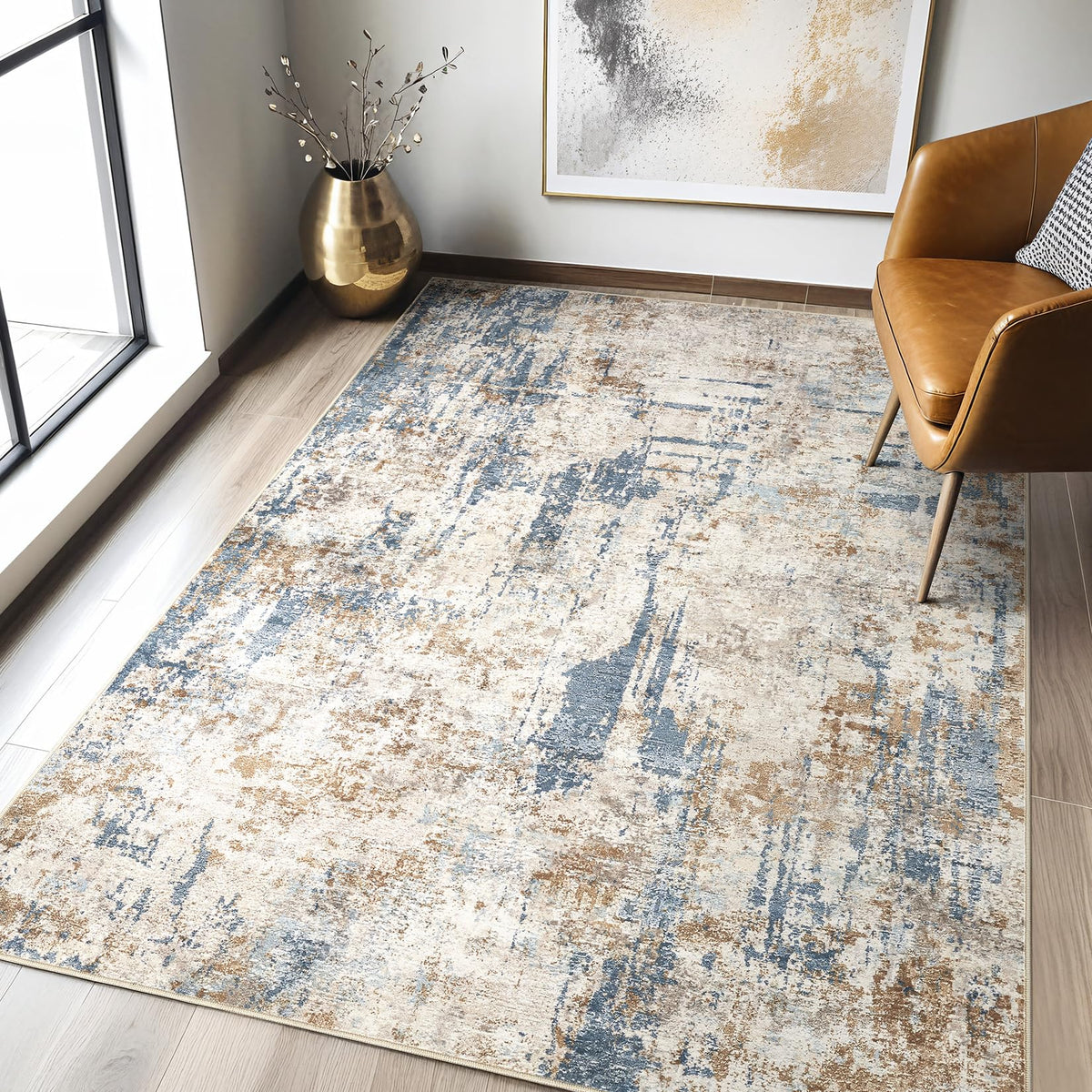 LOONGRUG Area Rug 5x7 Washable Neutral Modern Abstract Living Room Rugs | Soft Stain Resistant Non-Slip Indoor Carpet for Bedroom Nursery Playroom Dining Room Office Dorm Home