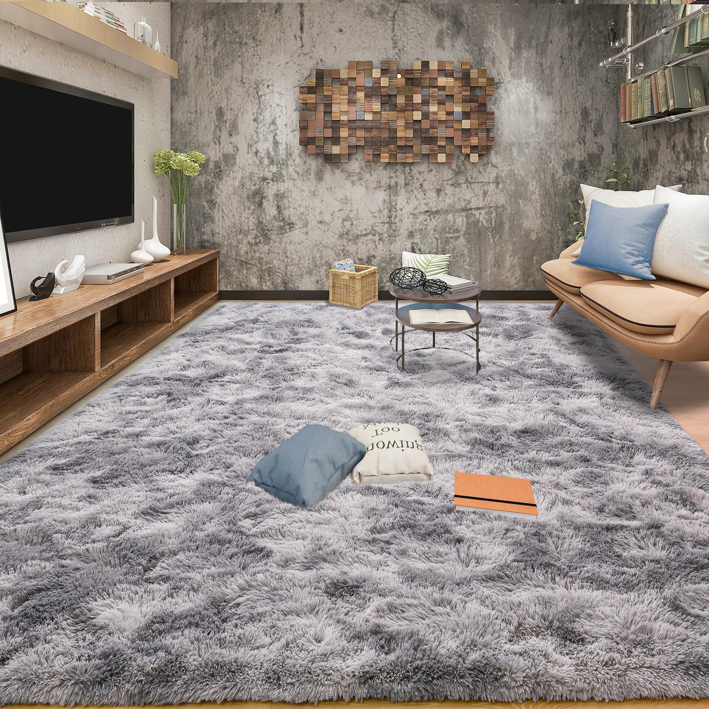 Area Rugs 9x12 for Living Room, Super Soft Fluffy Rugs for Bedroom | Modern Shaggy Rug Fuzzy Carpets for Kids, Plush Indoor Nursery Home Decor Rug with Non-Slip Bottom, Black