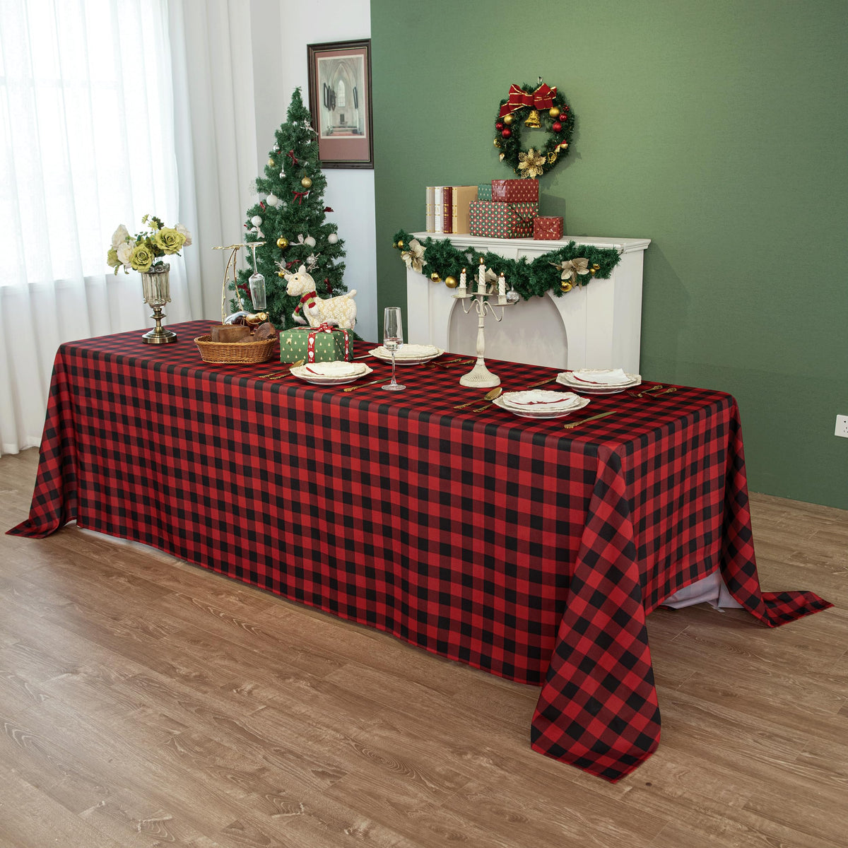 Waterproof Checkered Tablecloth Fabric - Rectangle 58x84 Inch Classic Gingham Buffalo Plaid Table Cloth for Indoor/Outdoor Use - Washable Table Cover for Kitchen, BBQs, and Parties