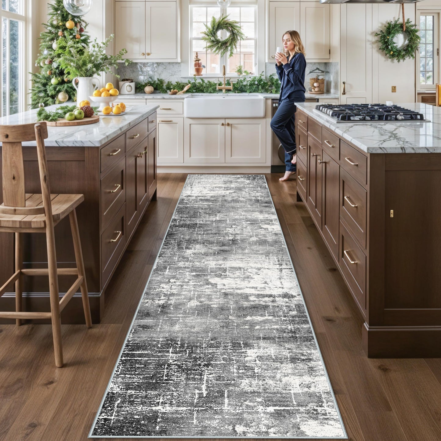 2x6 Hallway Washable Runner Rug : Vintage Soft Kitchen Laundry Runner with Non Slip Backing Farmhouse Entryway Living Room Floor Mat Stain Resistant Carpet for Bedroom Bathroom Distressed Beside Rug