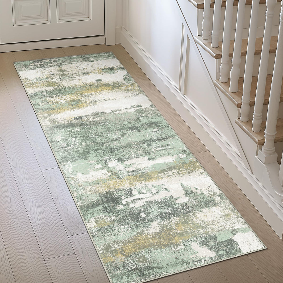 BEIMO 5x7 Green Abstract Area Rug, Washable Non-Slip for Bedroom | Soft Low-Pile Carpet, Lightweight and Easy to Vacuum, Sage Living Rooms, Dining Rooms, Bedrooms, and Home Offices