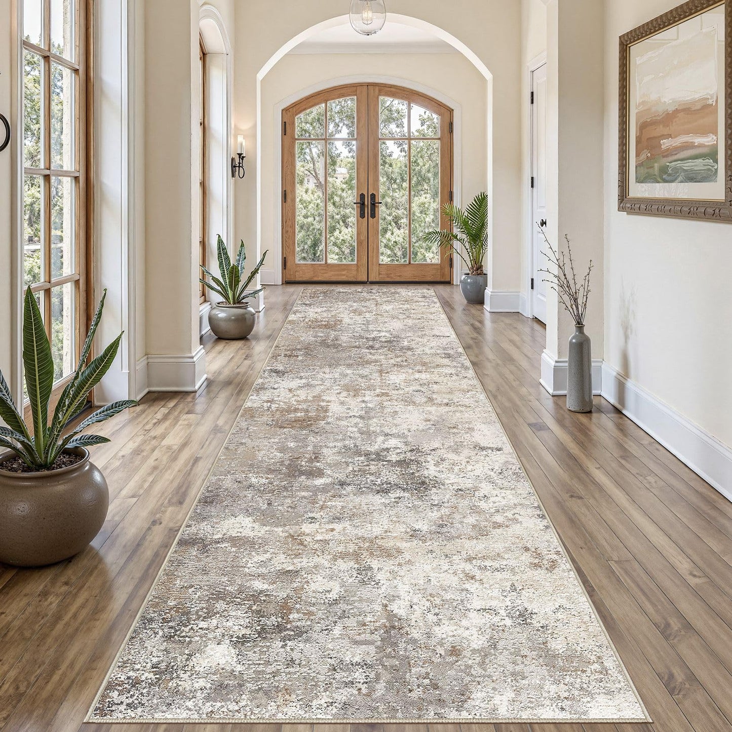 UERMEI 8x10 Area Rug Living Room Rugs - Washable Neutral Modern Abstract Soft Thin Large Rug Indoor Floor No Slip Rug Carpet for Bedroom Under Dining Table Home Office Decor - Brown Grey