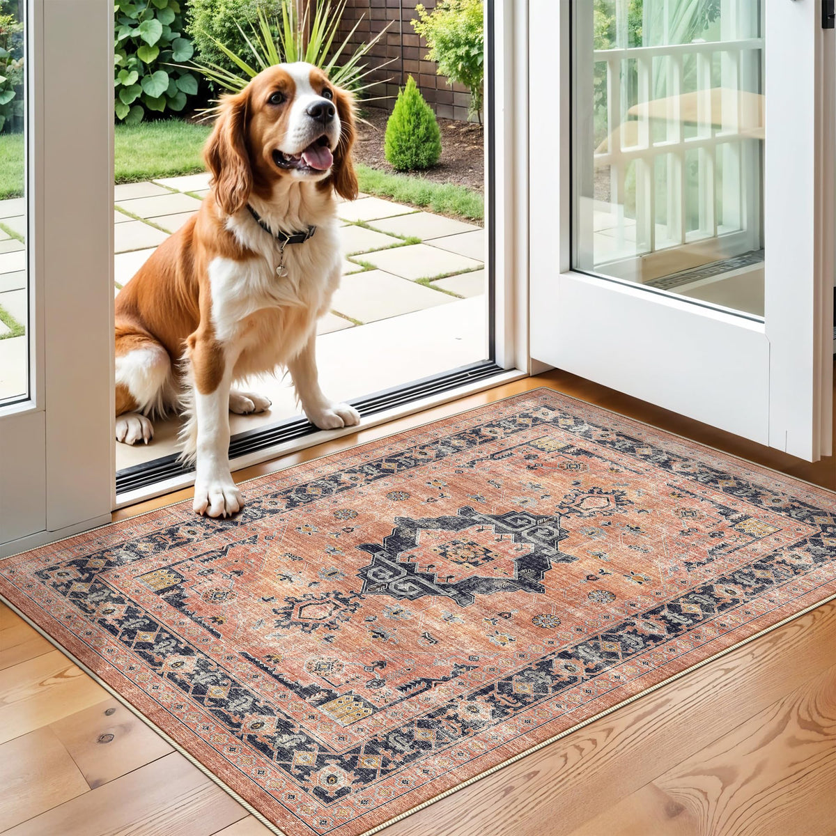 2x6 Hallway Washable Runner Rug : Vintage Soft Kitchen Laundry Runner with Non Slip Backing Farmhouse Entryway Living Room Floor Mat Stain Resistant Carpet for Bedroom Bathroom Distressed Beside Rug