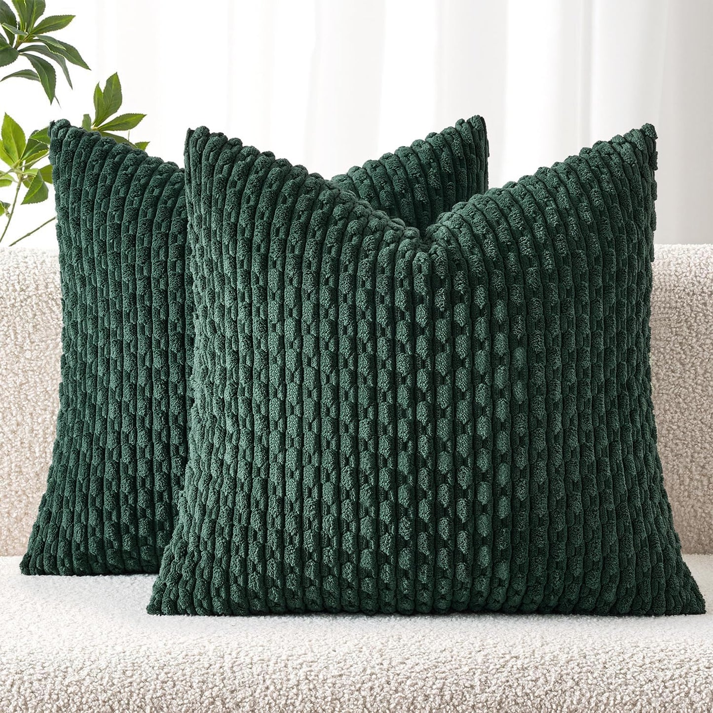 MIULEE Decorative Throw Pillow Covers 18x18 Sage Green Textured Corduroy | Pack of 2 Striped Pillow Covers Modern Farmhouse Home Decor for Couch Bed Sofa Living Room