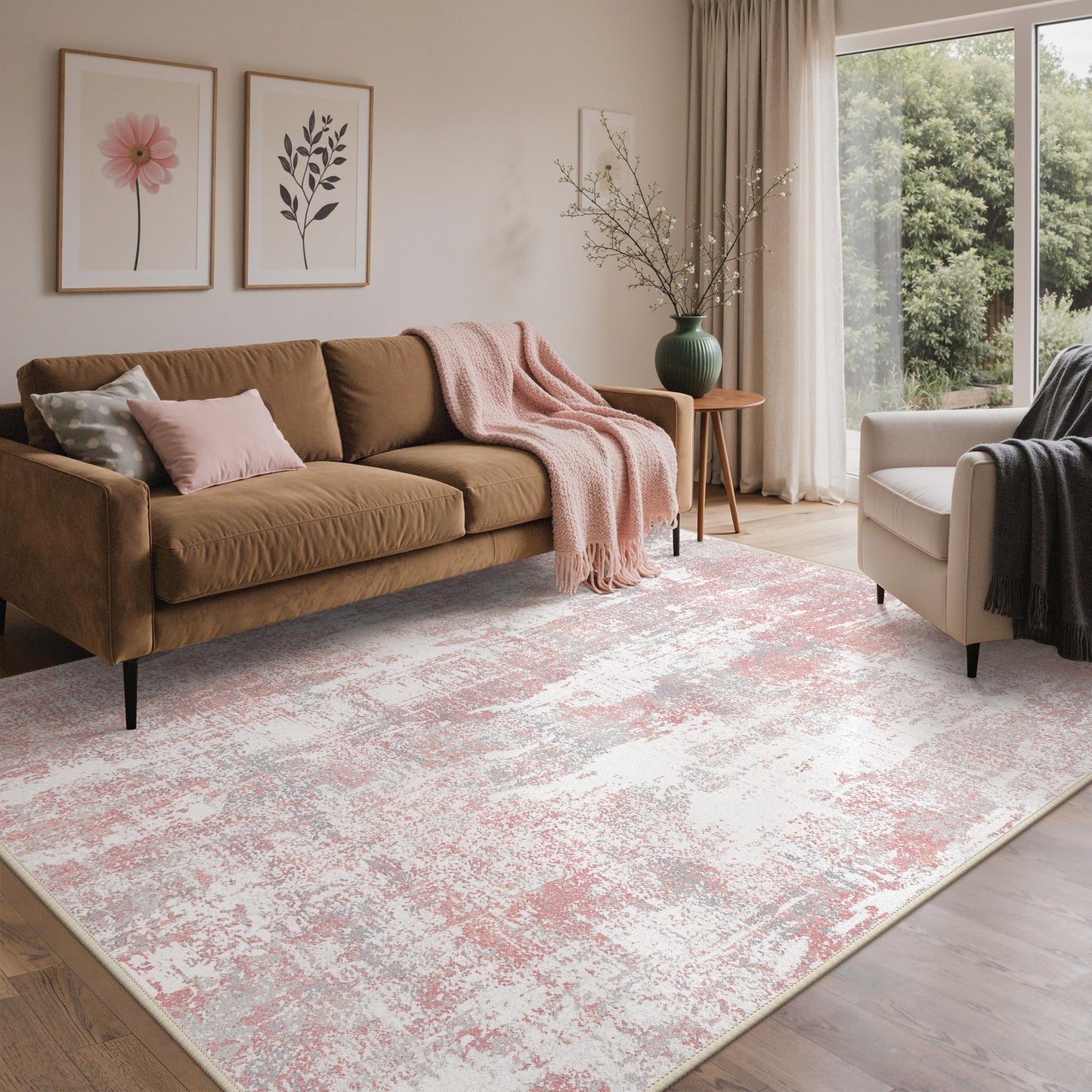 BEIMO 5x7 Green Abstract Area Rug, Washable Non-Slip for Bedroom | Soft Low-Pile Carpet, Lightweight and Easy to Vacuum, Sage Living Rooms, Dining Rooms, Bedrooms, and Home Offices