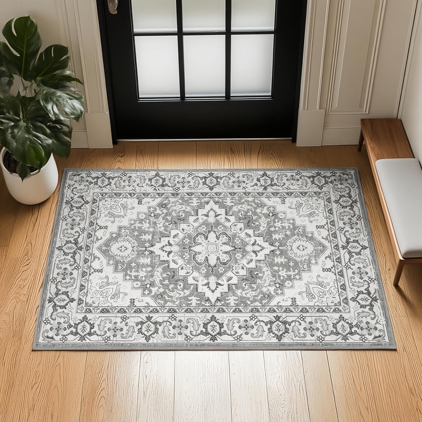 Lofus 5x7 Area Rugs for Living Room Bedroom, Soft Boho Carpet Floral Brown | High-Power Vacuuming, Non-Slip, Low Pile, Stain & Water Repellent, Soft, Skin-Friendly, for Kitchen Entryway Office