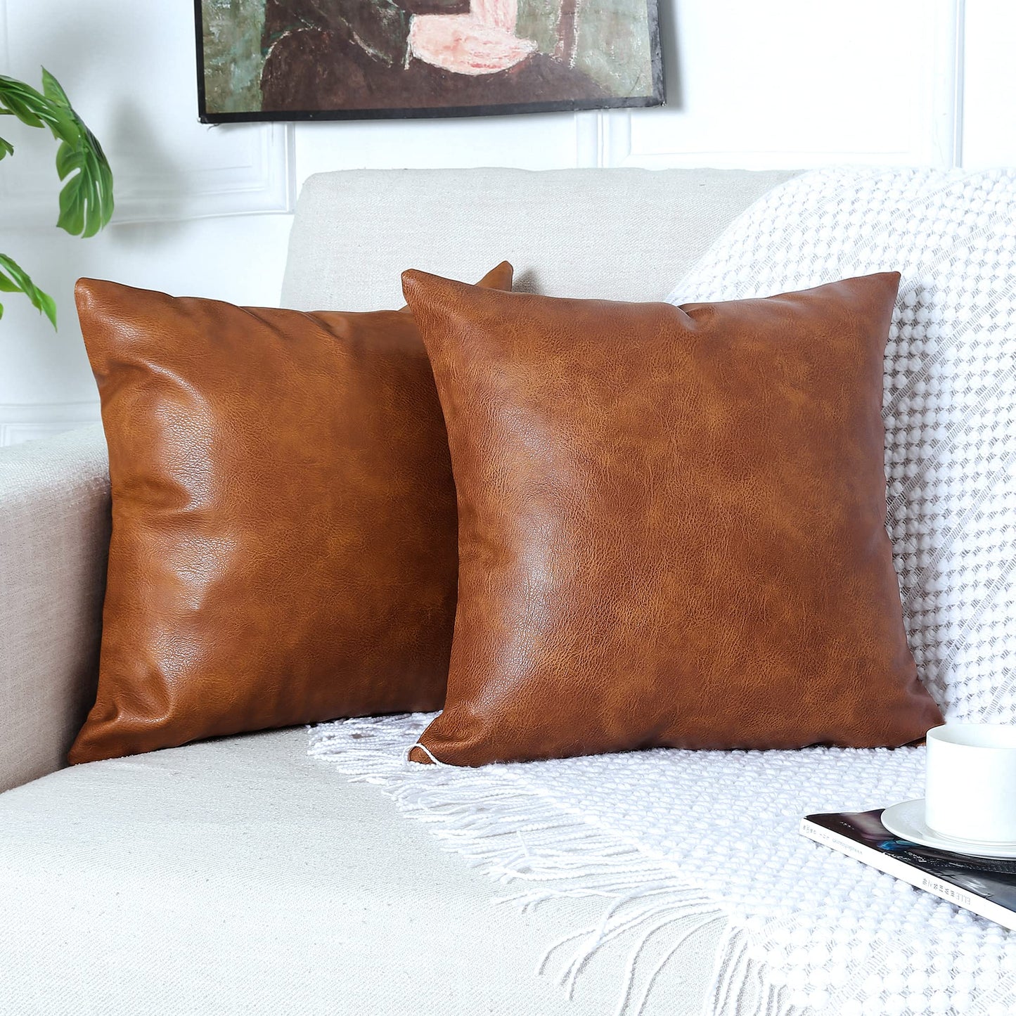 PANOD Pack of 2 Premium Faux Leather Throw Pillow Covers, Modern Luxury Decorative Lumbar Throw Pillow Case Cushion Cases for Farmhouse Sofa Couch Bed Car Outdoor,12x20 inch Brown