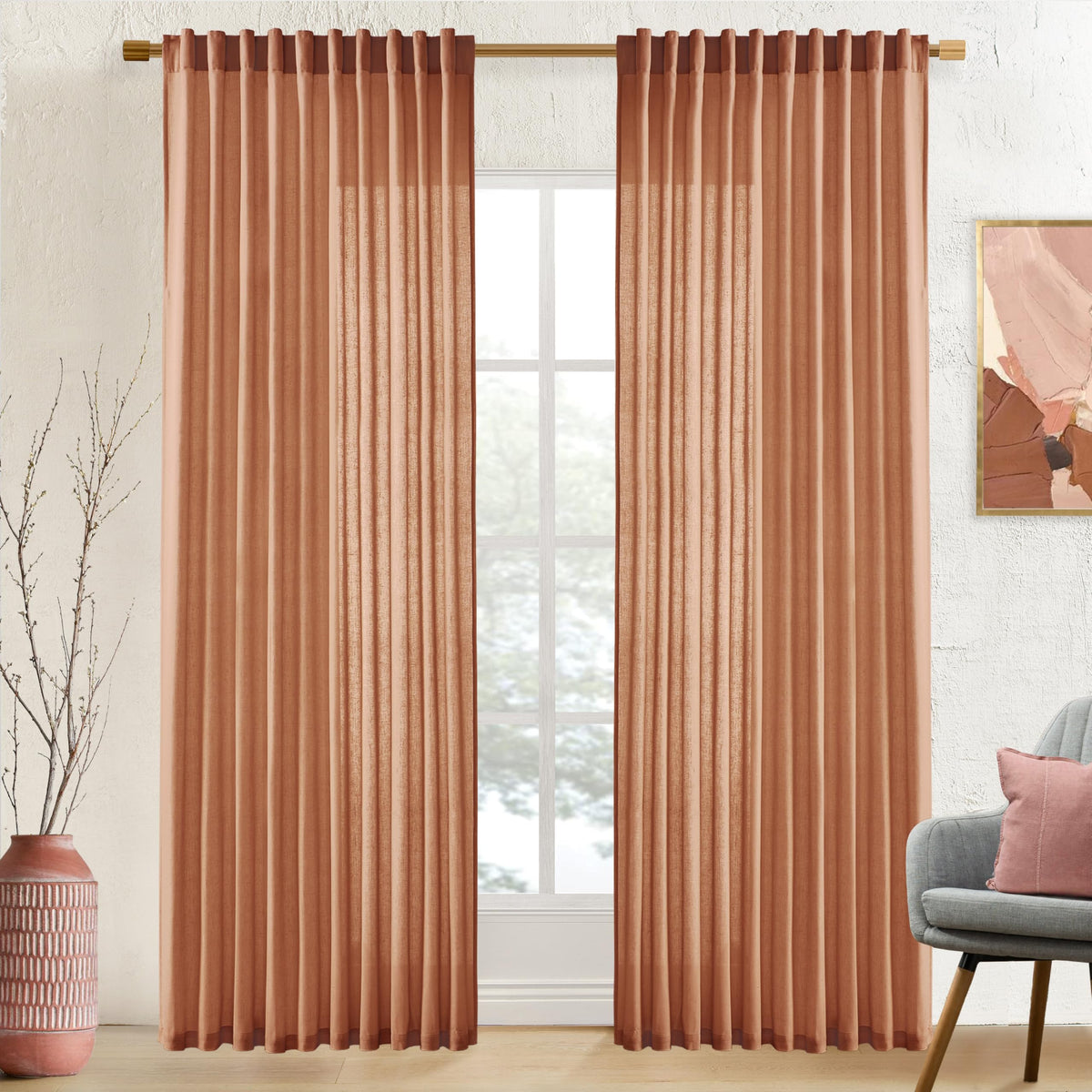 Linen Cotton Curtains for Living Room, Cream Off White Natural Fabric Light Filtering Semi Sheer Curtains 84 Inches Long, Ivory Pleated Farmhouse Curtain Drapes 84 Inch Length 2 Panels Set Dining Room