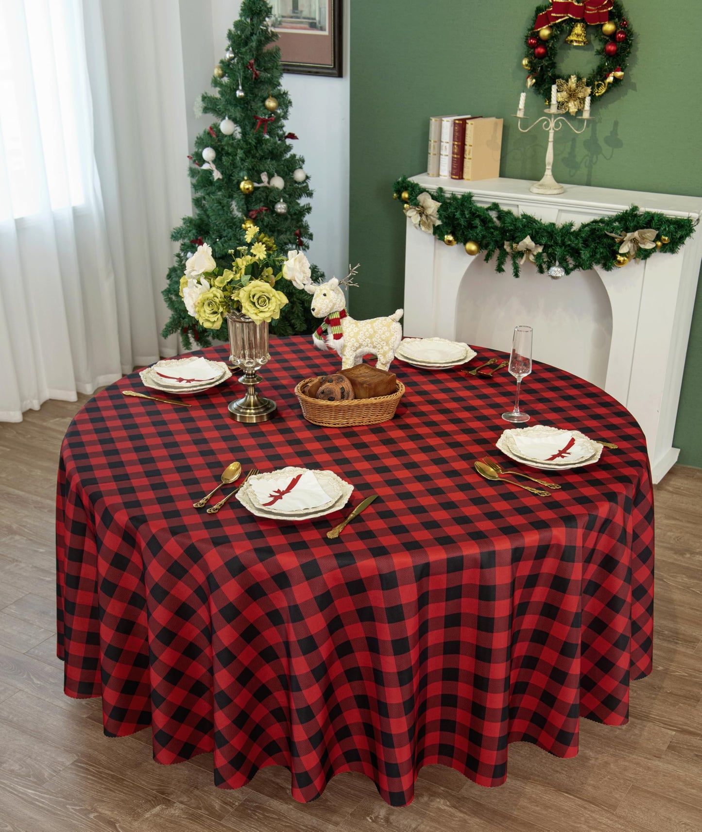 Waterproof Checkered Tablecloth Fabric - Rectangle 58x84 Inch Classic Gingham Buffalo Plaid Table Cloth for Indoor/Outdoor Use - Washable Table Cover for Kitchen, BBQs, and Parties