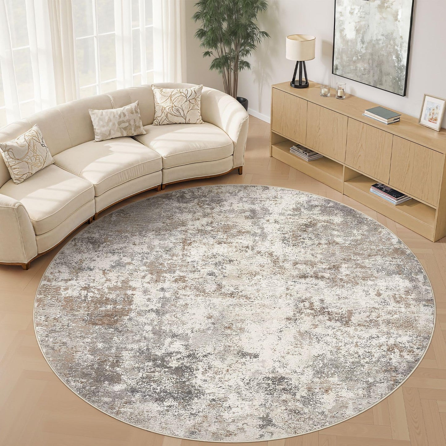 UERMEI 8x10 Area Rug Living Room Rugs - Washable Neutral Modern Abstract Soft Thin Large Rug Indoor Floor No Slip Rug Carpet for Bedroom Under Dining Table Home Office Decor - Brown Grey