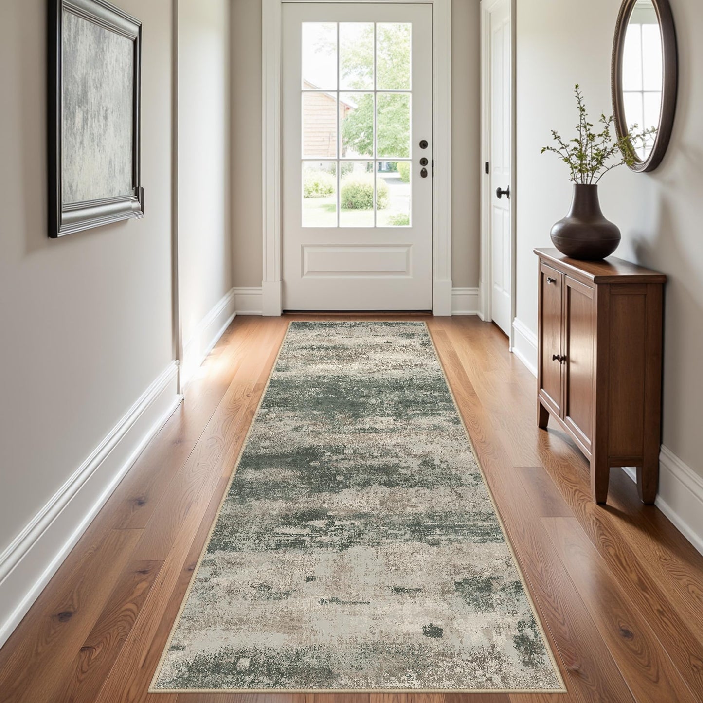 BEIMO 5x7 Green Abstract Area Rug, Washable Non-Slip for Bedroom | Soft Low-Pile Carpet, Lightweight and Easy to Vacuum, Sage Living Rooms, Dining Rooms, Bedrooms, and Home Offices