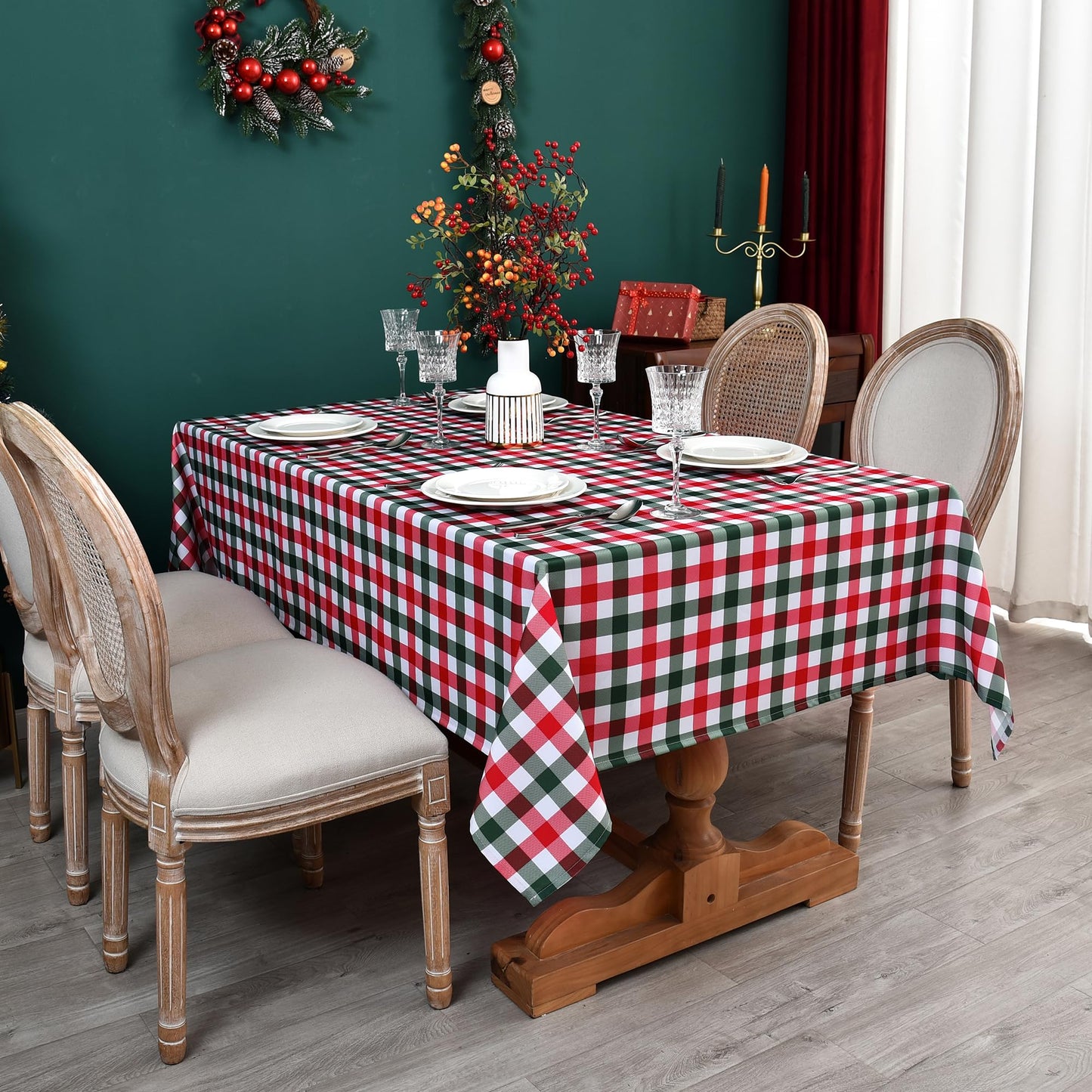 Waterproof Checkered Tablecloth Fabric - Rectangle 58x84 Inch Classic Gingham Buffalo Plaid Table Cloth for Indoor/Outdoor Use - Washable Table Cover for Kitchen, BBQs, and Parties