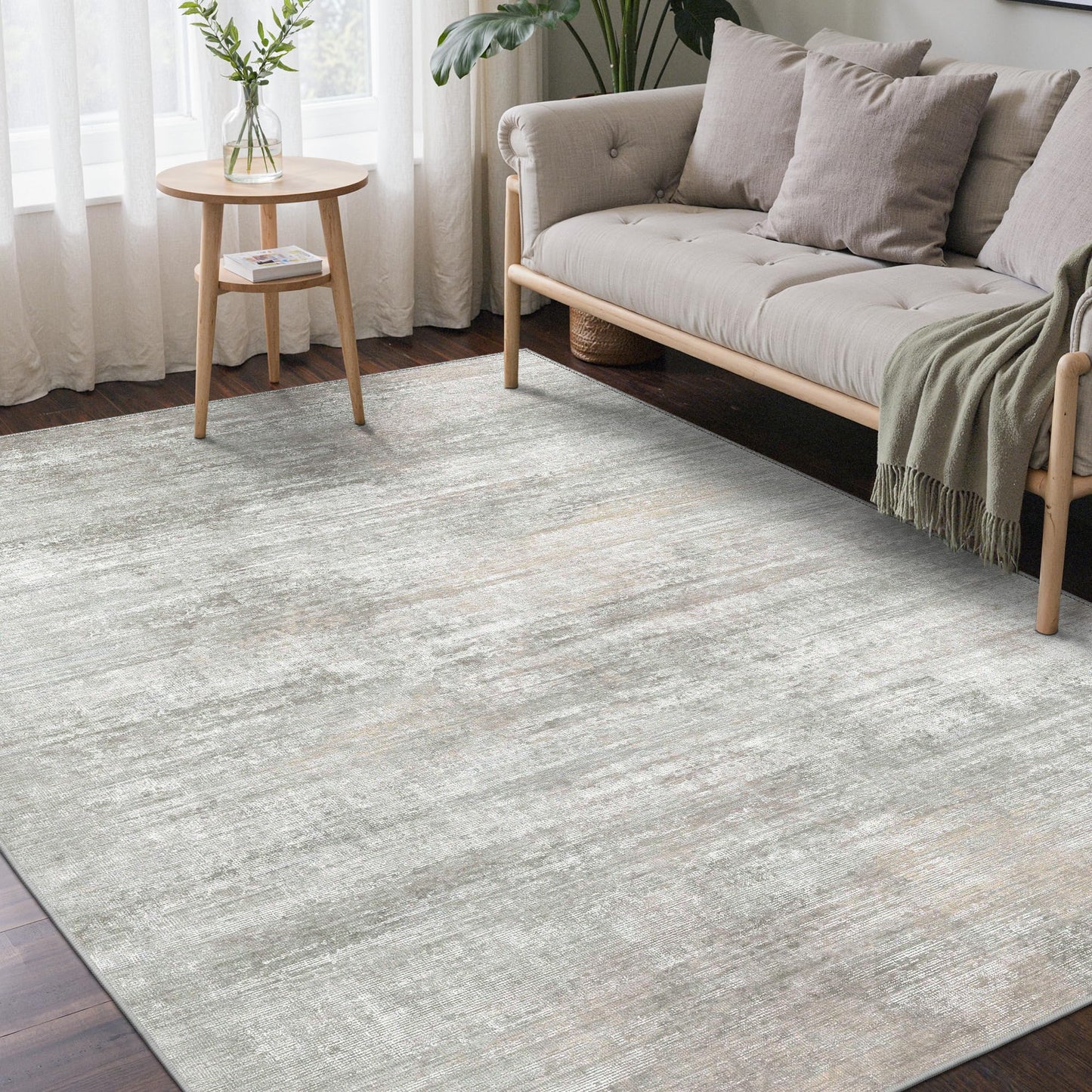 BEIMO 5x7 Green Abstract Area Rug, Washable Non-Slip for Bedroom | Soft Low-Pile Carpet, Lightweight and Easy to Vacuum, Sage Living Rooms, Dining Rooms, Bedrooms, and Home Offices