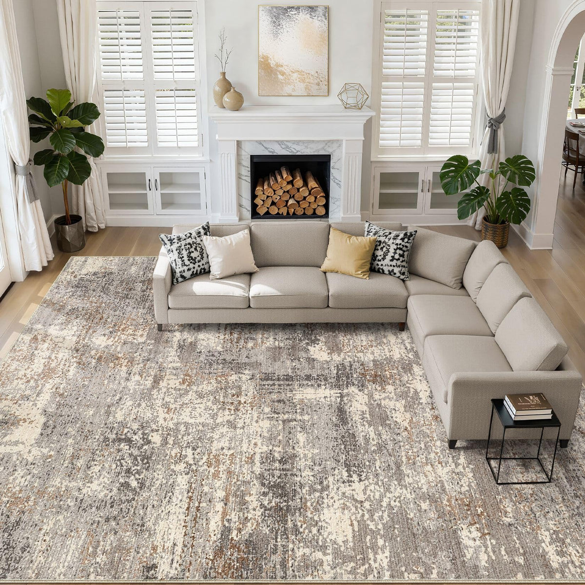 LOONGRUG Area Rug 5x7 Washable Neutral Modern Abstract Living Room Rugs | Soft Stain Resistant Non-Slip Indoor Carpet for Bedroom Nursery Playroom Dining Room Office Dorm Home