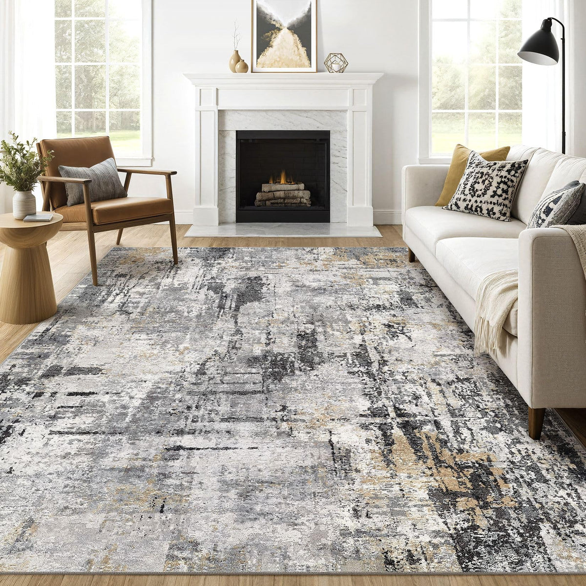 LOONGRUG Area Rug 5x7 Washable Neutral Modern Abstract Living Room Rugs | Soft Stain Resistant Non-Slip Indoor Carpet for Bedroom Nursery Playroom Dining Room Office Dorm Home