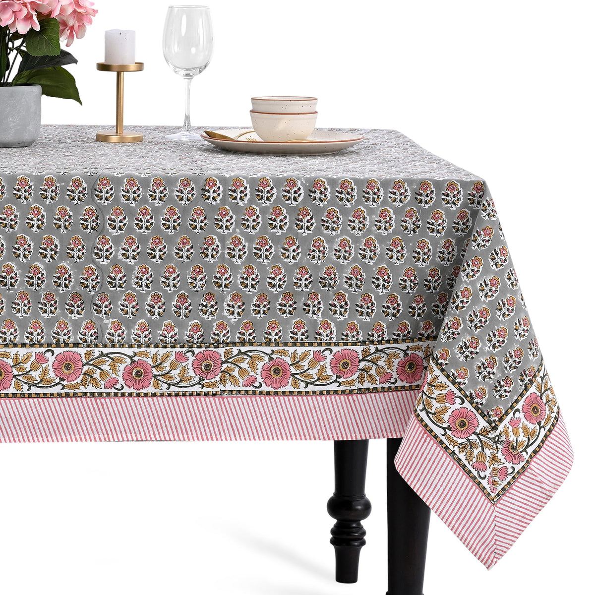 CPC Tablecloth 100% Cotton 70x108 Inch Indian Block Print Rectangle Table Cover, Blue Table Cloth for Weddings, Spring/Summer, Barbeque - Apatite Blue