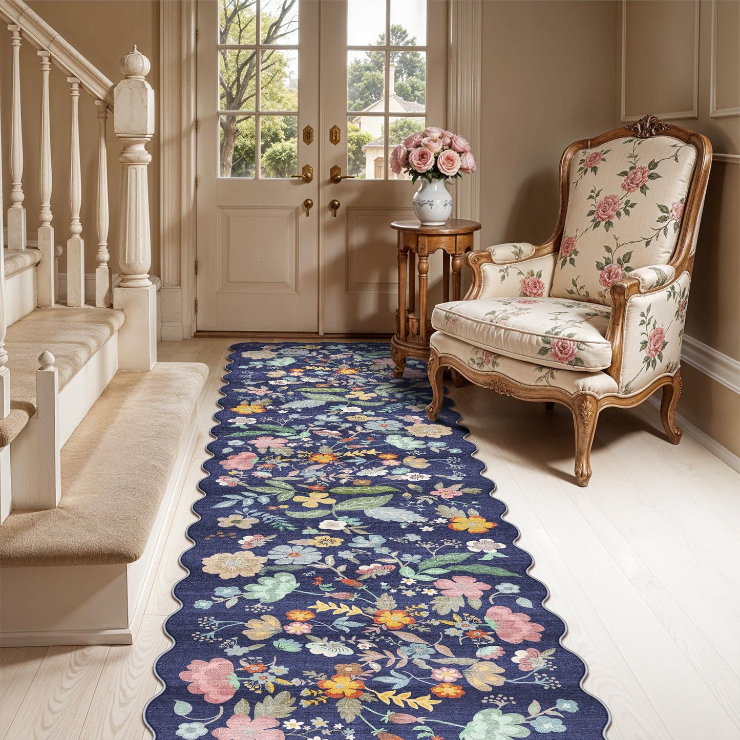 2x6 Hallway Washable Runner Rug : Vintage Soft Kitchen Laundry Runner with Non Slip Backing Farmhouse Entryway Living Room Floor Mat Stain Resistant Carpet for Bedroom Bathroom Distressed Beside Rug