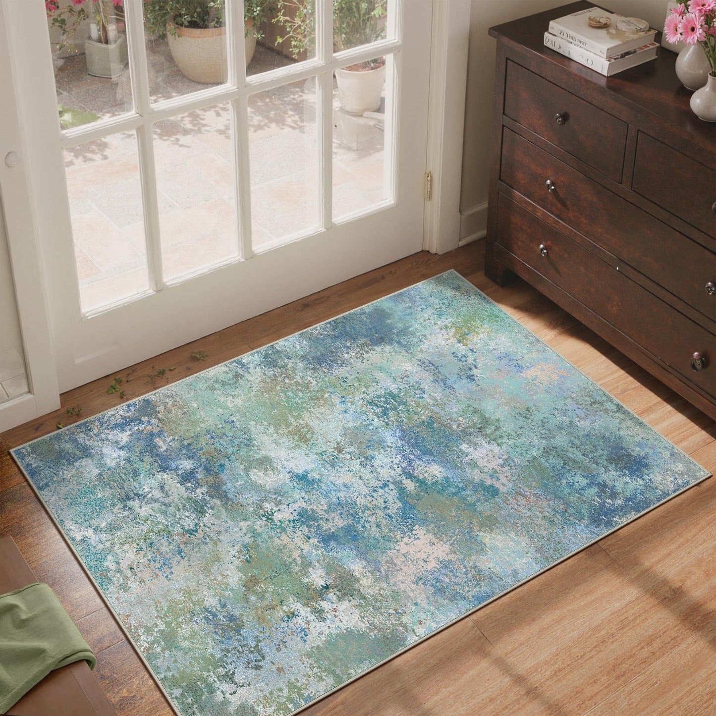 BEIMO 5x7 Green Abstract Area Rug, Washable Non-Slip for Bedroom | Soft Low-Pile Carpet, Lightweight and Easy to Vacuum, Sage Living Rooms, Dining Rooms, Bedrooms, and Home Offices