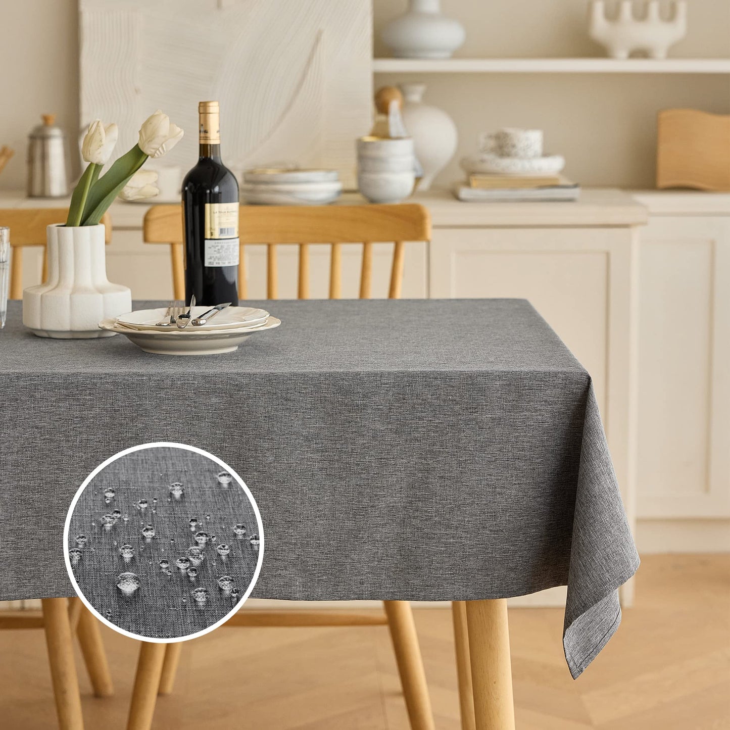 Decorelia Faux Linen Round Tablecloths 60 inch, Waterproof Decorative Washable Texture Rustic Circle Table Cloth Cover for Dining Kitchen Party Farmhouse Outdoor(Round (2-4 Seats),Sage Green)