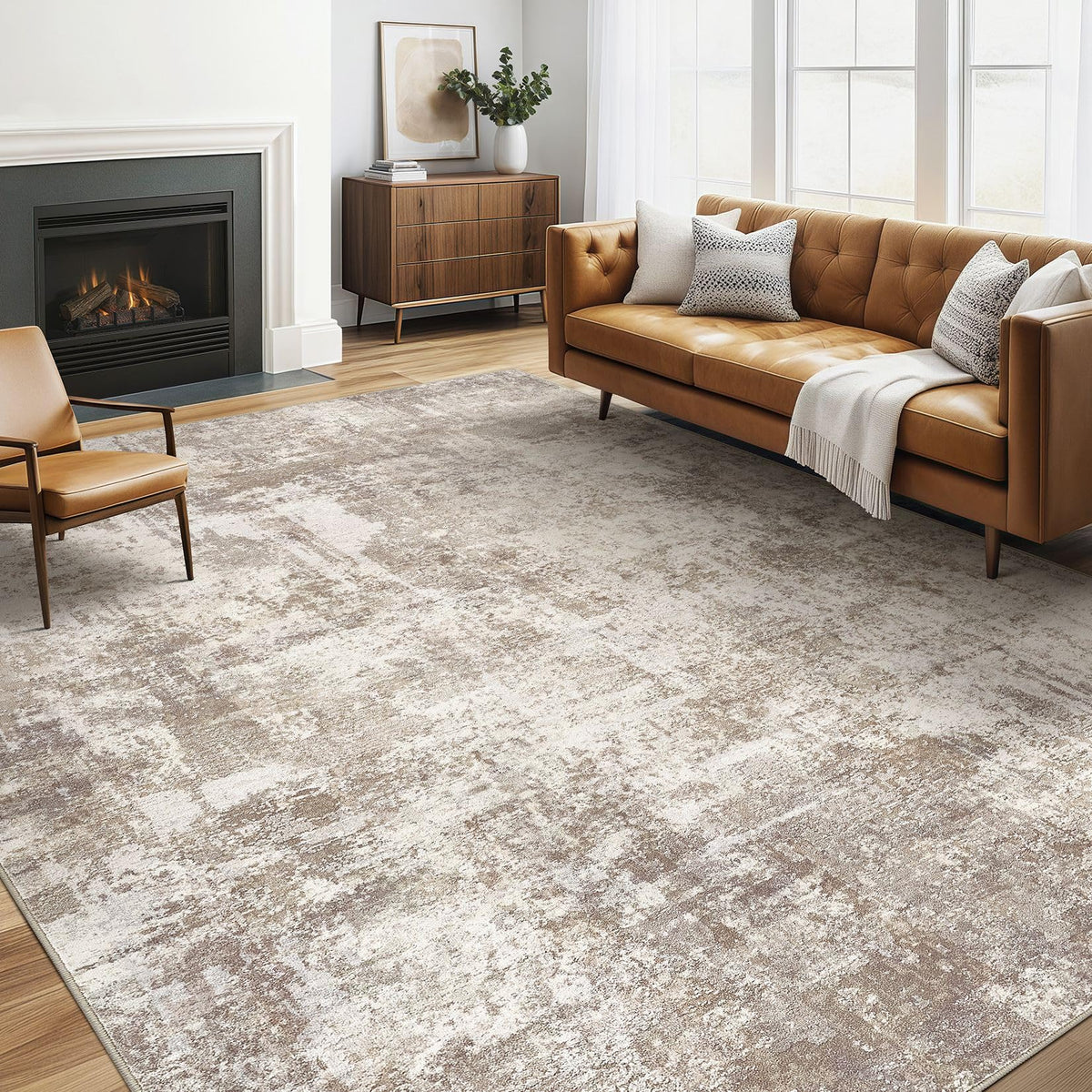 LOONGRUG Area Rug 5x7 Washable Neutral Modern Abstract Living Room Rugs | Soft Stain Resistant Non-Slip Indoor Carpet for Bedroom Nursery Playroom Dining Room Office Dorm Home