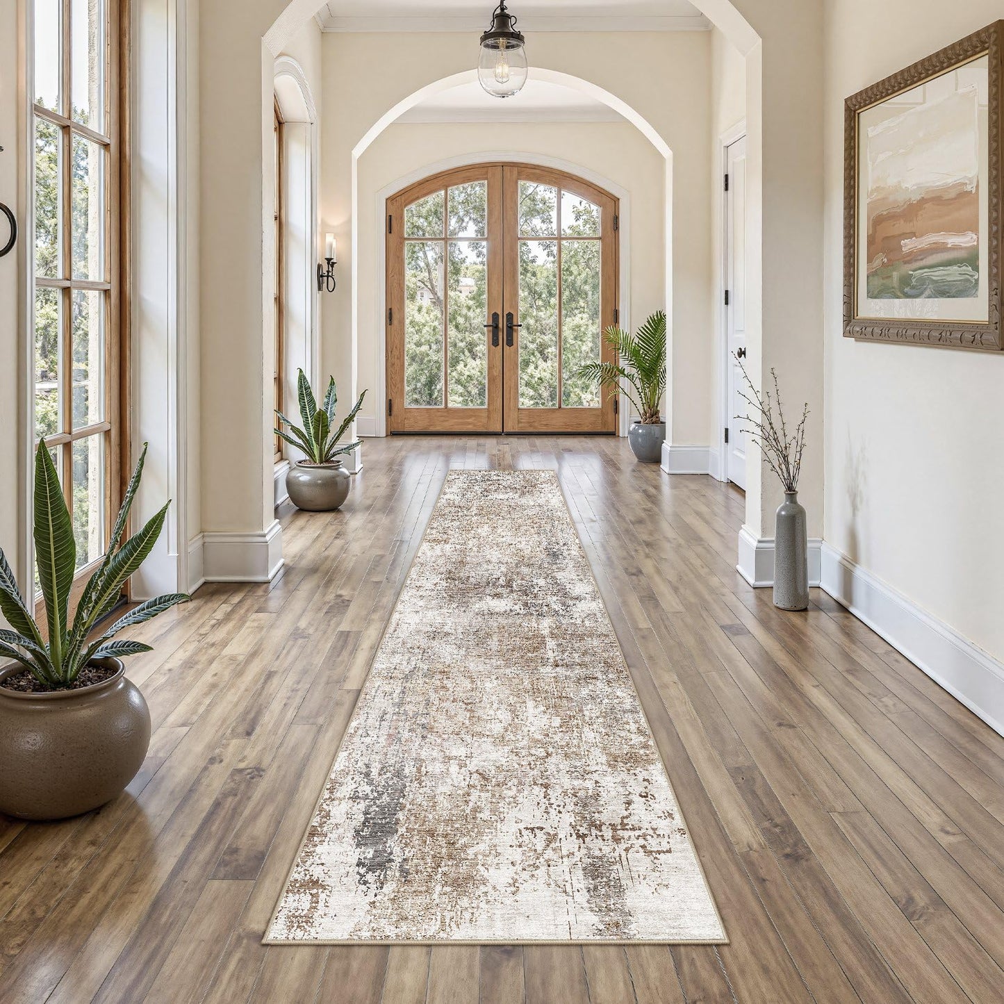 UERMEI 9x12 Area Rug Living Room Rugs - Washable Neutral Modern Abstract Soft Thin Large Rug Indoor Floor No Slip Rug Carpet for Bedroom Under Dining Table Home Office Decor - Brown Grey