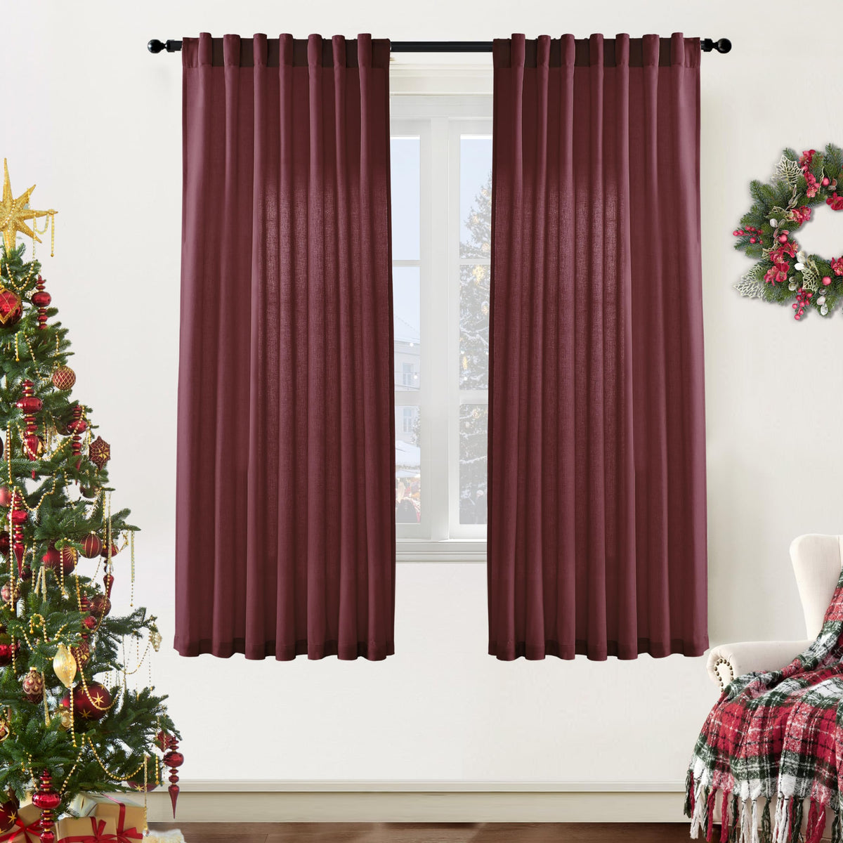 Linen Cotton Curtains for Living Room, Cream Off White Natural Fabric Light Filtering Semi Sheer Curtains 84 Inches Long, Ivory Pleated Farmhouse Curtain Drapes 84 Inch Length 2 Panels Set Dining Room