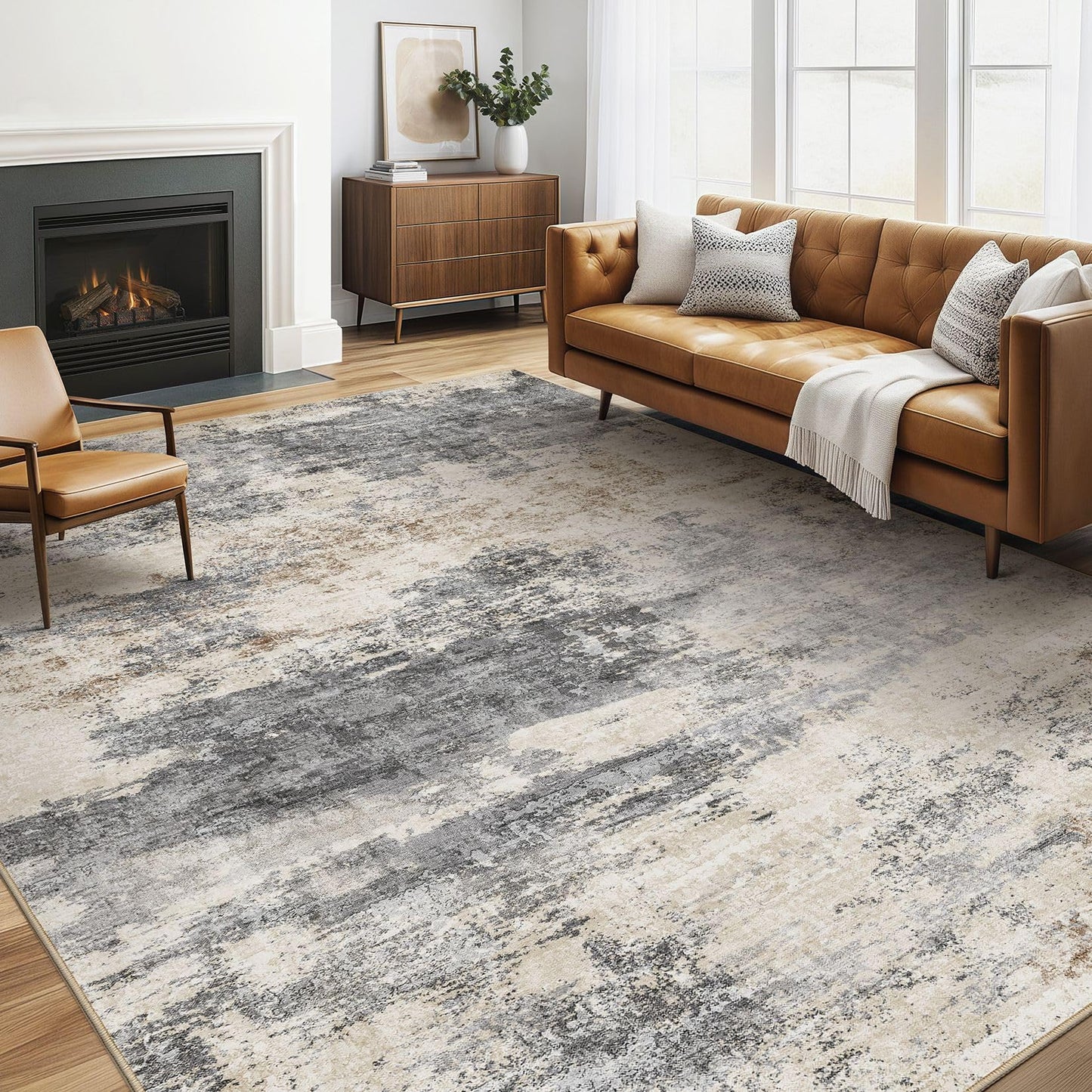 LOONGRUG Area Rug 5x7 Washable Neutral Modern Abstract Living Room Rugs | Soft Stain Resistant Non-Slip Indoor Carpet for Bedroom Nursery Playroom Dining Room Office Dorm Home