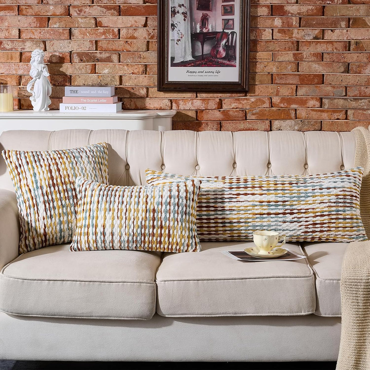 Set of 2 Boho Chenille Pillow Cover Decorative Tufted Pillowcase for Couch Bed Sofa Bedroom Living Room Modern 18 x 18-Inch Brown